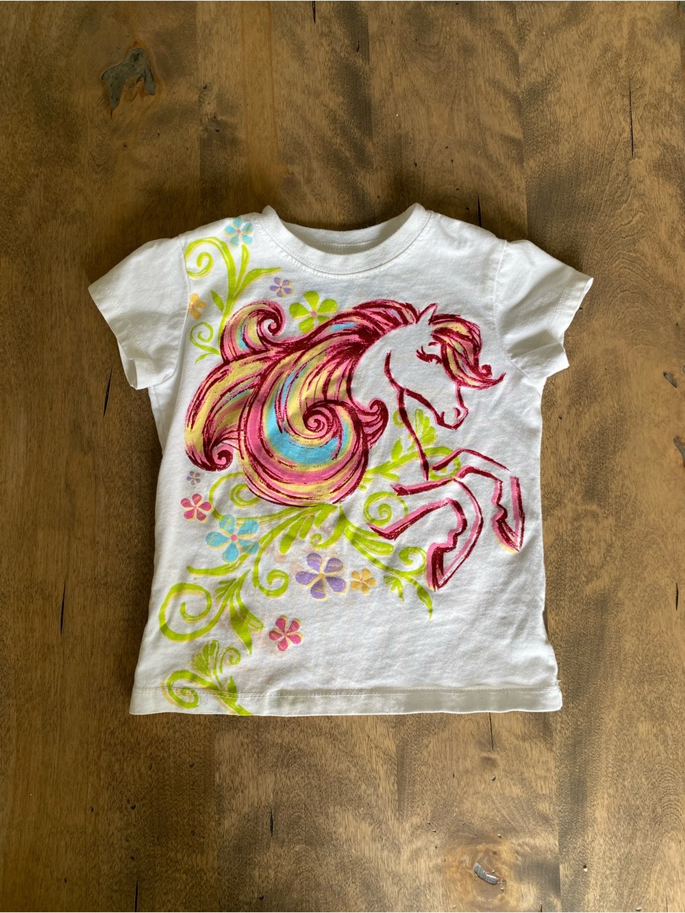 Place White Tee with Pink & Multicolor Unicorn Graphic
